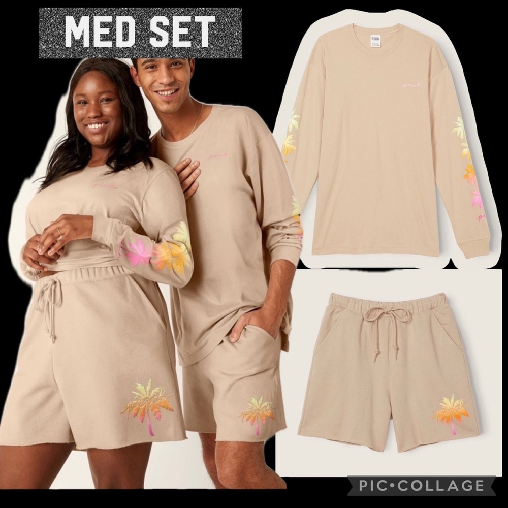 Vs PINK dad shorts long sleeve campus tee hummus floral logo